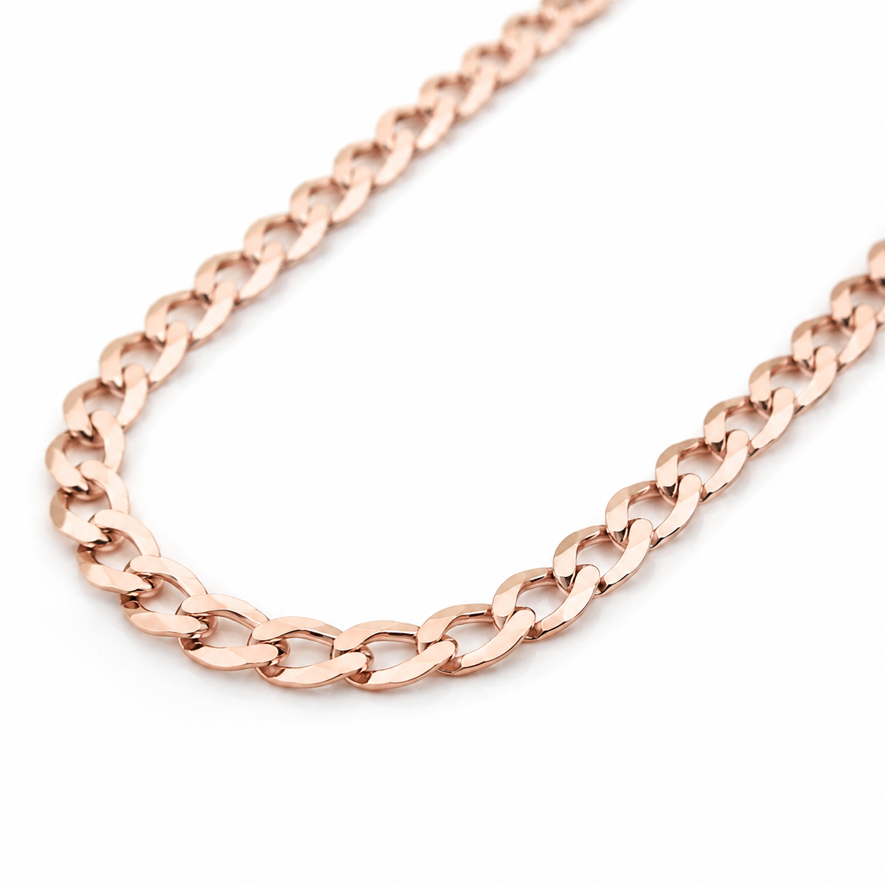 14K Rose Gold Solid Cuban Curb Link Chain