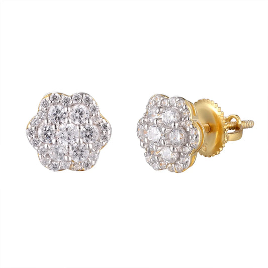 Gold moissanite flower cluster stud earrings
