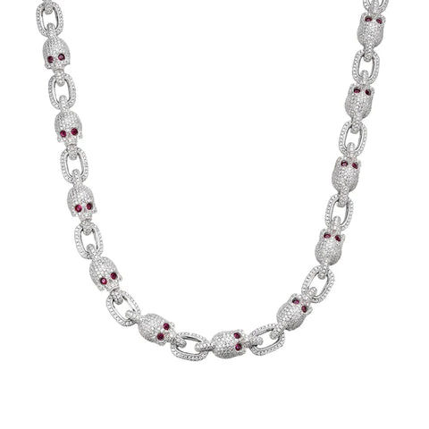 Moissanite Skull Link Necklace Red Eyes Chain