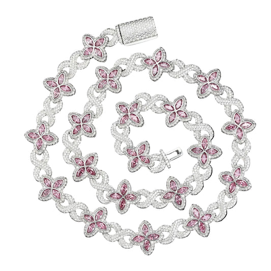 Pink marquise moissanite clover necklace