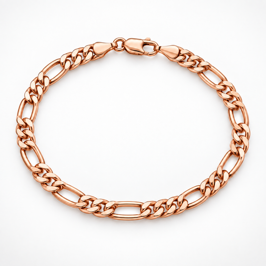 Rose gold plated 925 sterling silver Figaro bracelet for men