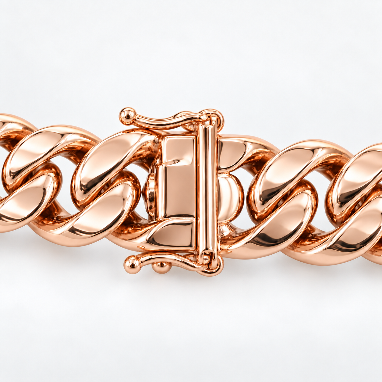 Rose gold plated 925 sterling silver Miami Cuban link bracelet for men, another angle