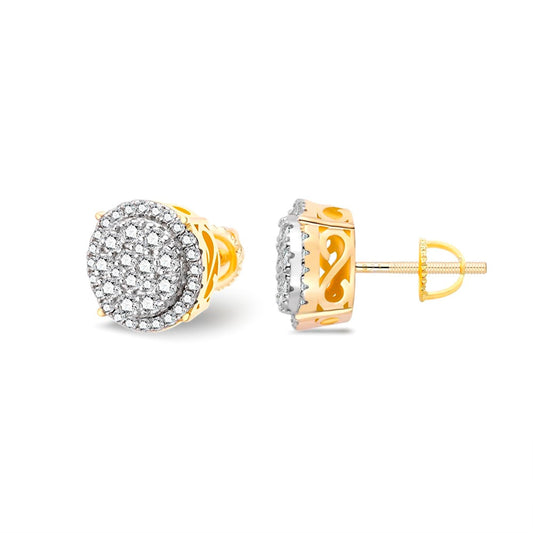 Two-tone gold moissanite round halo cluster stud earrings
