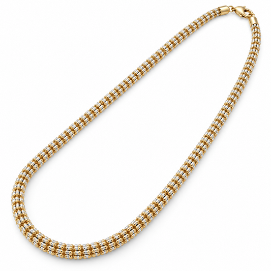 14K two-tone gold diamond-cut rolo link chain in yellow and white gold