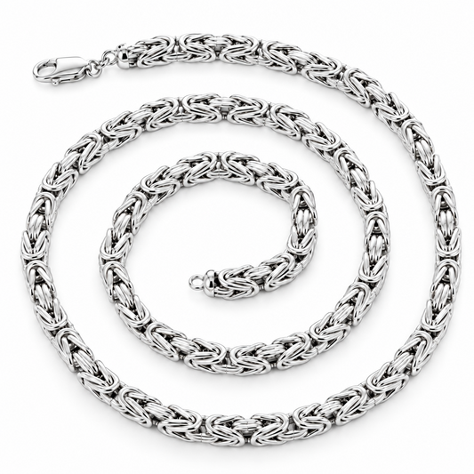 White gold Byzantine necklace, coiled view
