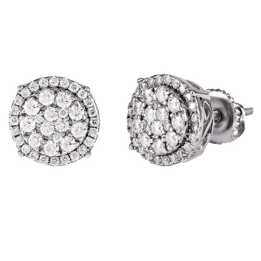 White gold moissanite round halo cluster stud earrings