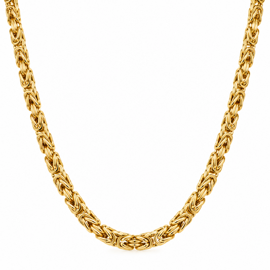 10K Yellow Gold Semi-Solid Byzantine Necklace, close-up of the links