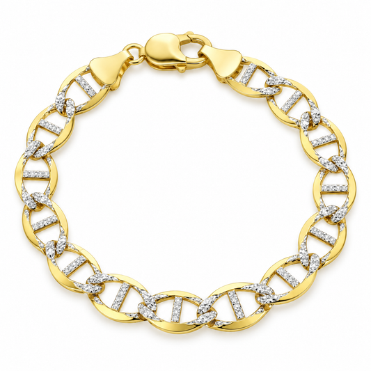 10K Yellow Gold Solid Diamond-Cut Mariner Bracelet