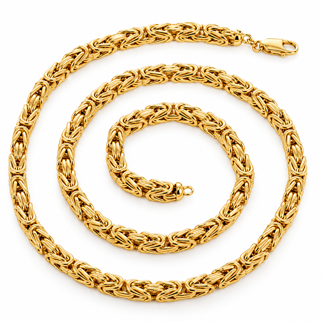 Gold Plated Sterling Silver Byzantine Chain, angled view