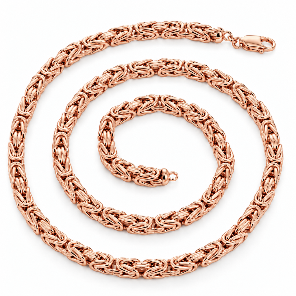 Rose Gold Plated Sterling Silver Byzantine Chain, detail view