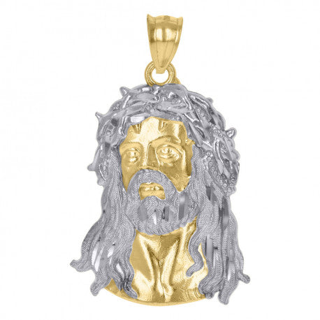 10kt Gold Two-Tone Textured Mens Jesus Religious Charm Pendant