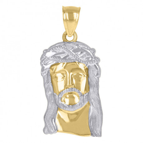 10kt Gold Two-Tone Textured Mens Jesus Religious Charm Pendant