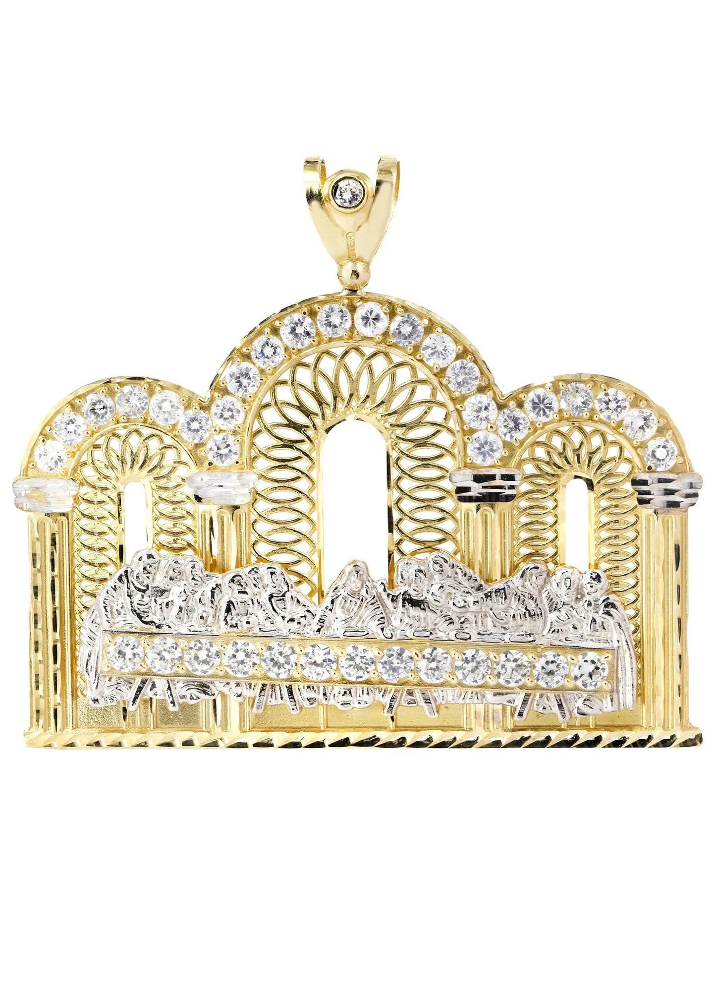 Big Last Supper & Cz 10K Yellow Gold Pendant. | 53.9 Grams