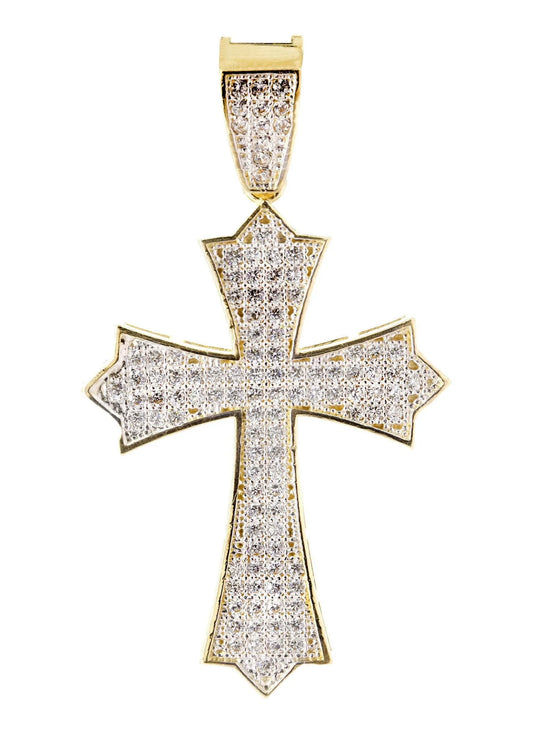 Medium Cross & Cz 10K Yellow Gold Pendant. | 3.9 Grams