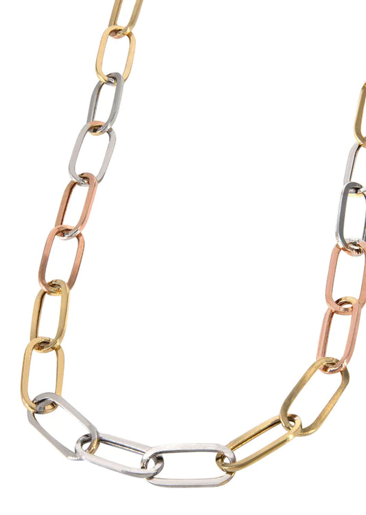 Tri Color Paper Clip Gold Chain 14K