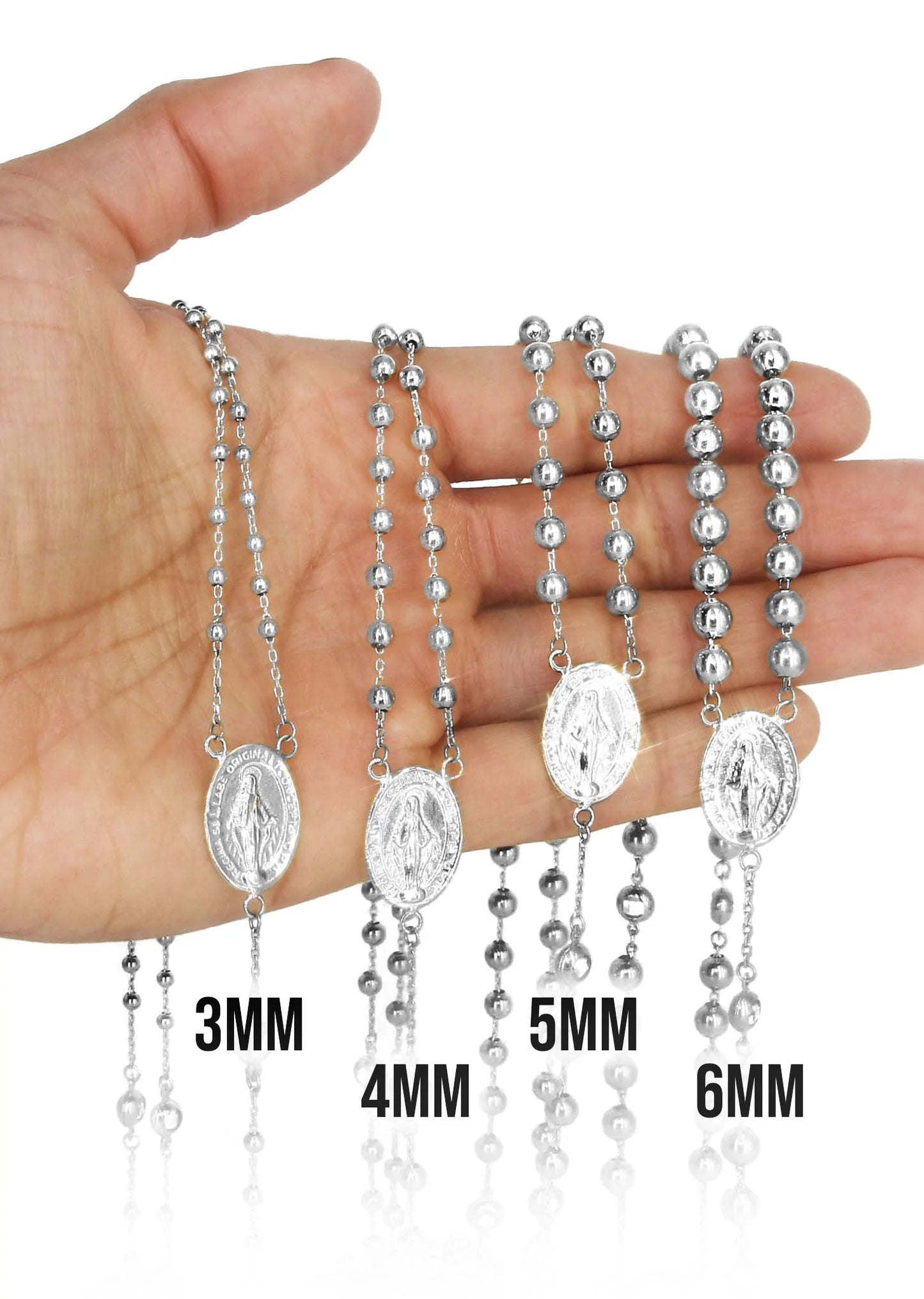 14K White Rose Rosary Chain