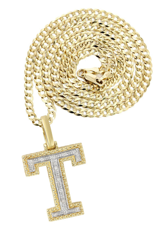 10k Yellow Gold Diamond Pendant Letter "T"