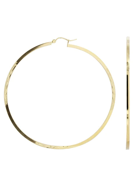 10K Gold Diamond Cut Hoop Earrings | Customizable Size