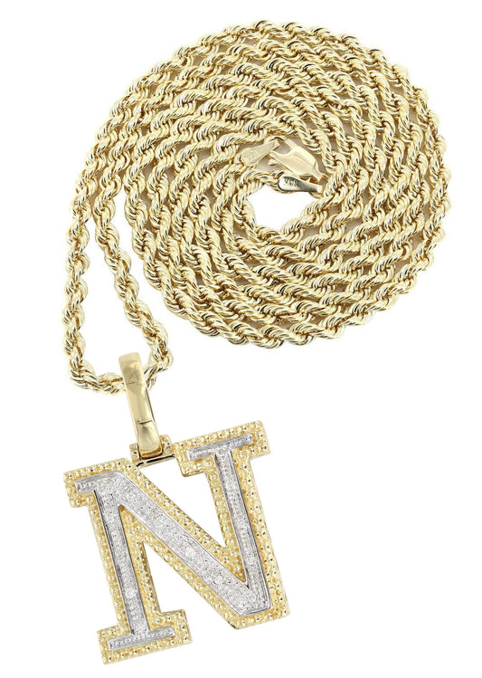 10k Yellow Gold Diamond Pendant Letter "N"