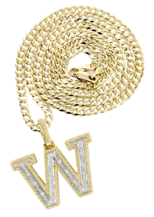 10k Yellow Gold Diamond Pendant Letter "W"