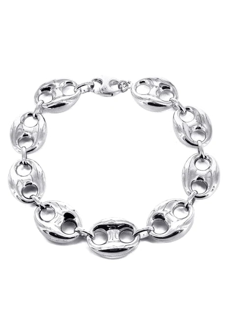 Hollow Mens Puff Bracelet 10K White Gold