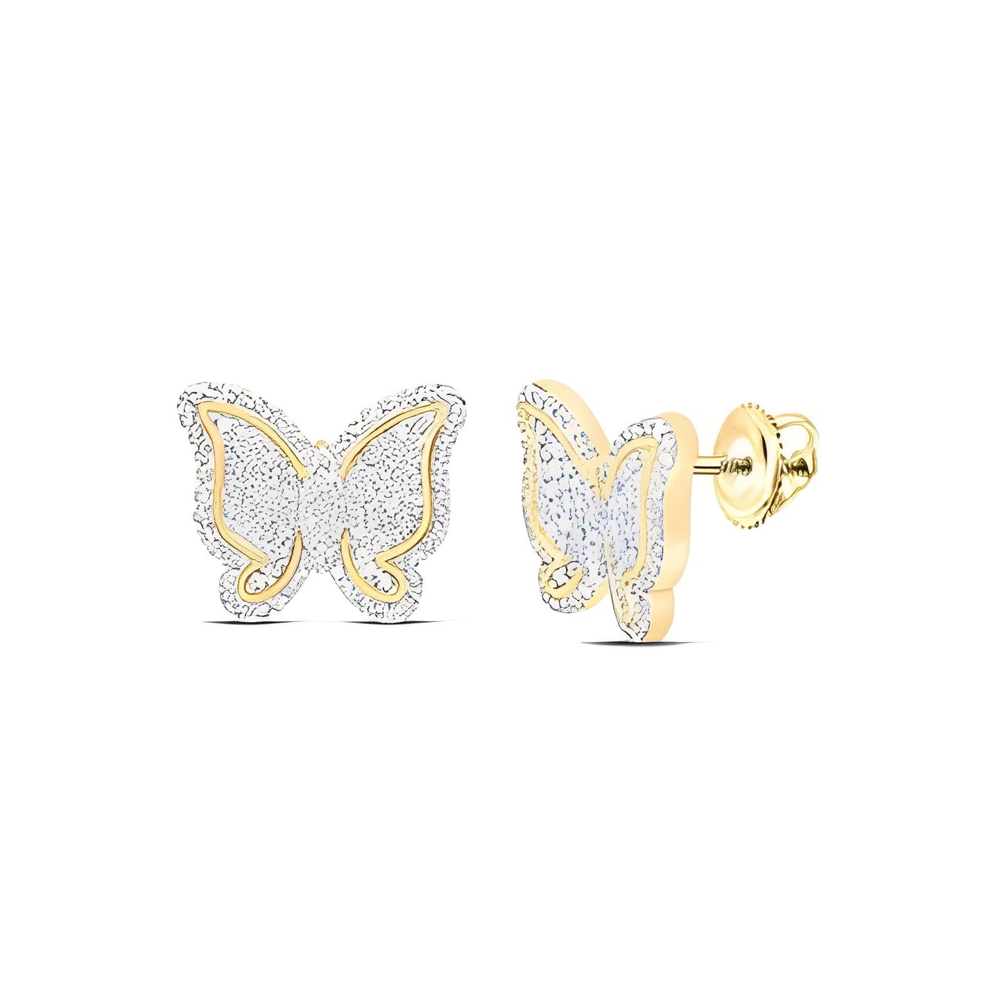 10K YELLOW GOLD ROUND DIAMOND BUTTERFLY EARRINGS 3/8 CTTW