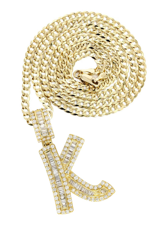 14K Yellow Gold Letter "K" Baguette Diamond
