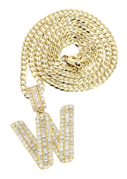 14K Yellow Gold Letter "W" Baguette Diamond