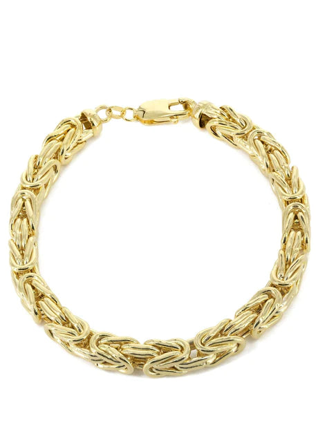 Italian Mens Semi Solid Byzantine Bracelet 10K Yellow Gold