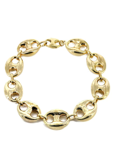 Hollow Mens Puff Bracelet 10K Yellow Gold