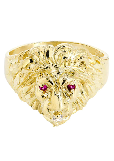 Lion & Ruby 10K Yellow Gold Mens Ring. | 5.8 Grams