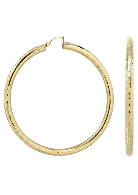 10K Gold Diamond Cut Hoop Earrings | Customizable Size