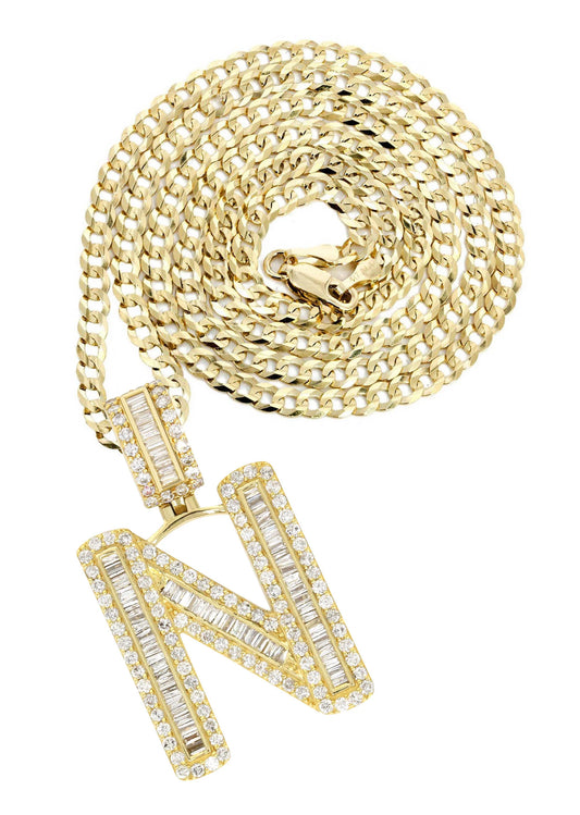 14K Yellow Gold Letter "N" Baguette Diamond