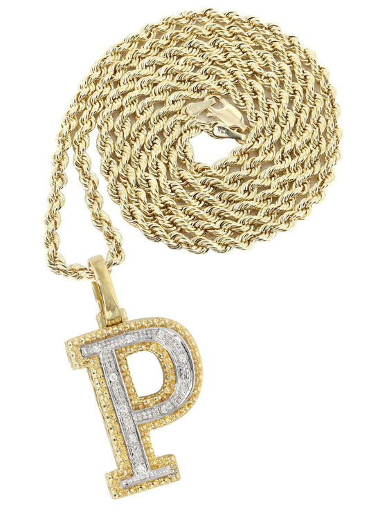 10k Yellow Gold Diamond Pendant Letter "P"
