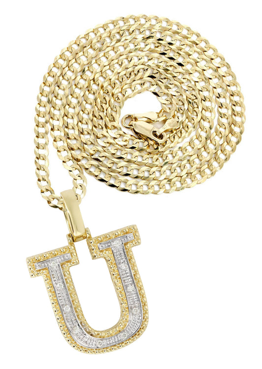 10k Yellow Gold Diamond Pendant Letter "U"