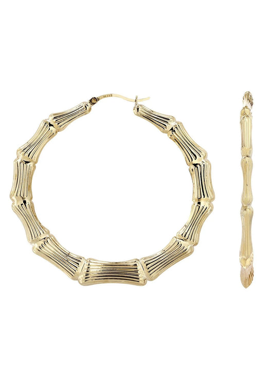 10K Gold Bamboo Hoop Earrings | Customizable Size