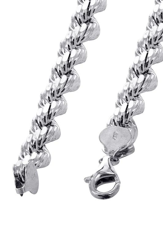 Solid Mens Rope Bracelet 10K White Gold