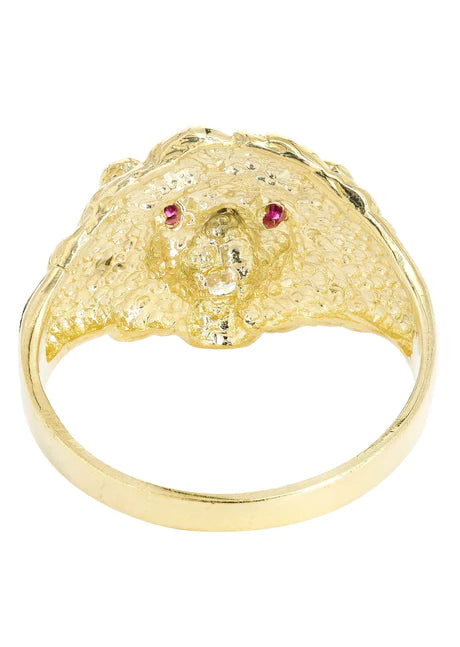 Lion & Ruby 10K Yellow Gold Mens Ring. | 5.8 Grams