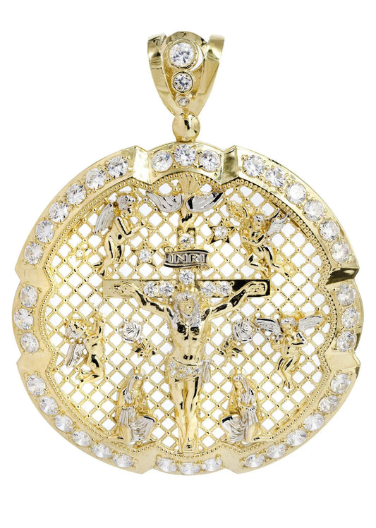 Big Jesus & Cz 10K Yellow Gold Pendant. | 39.1 Grams