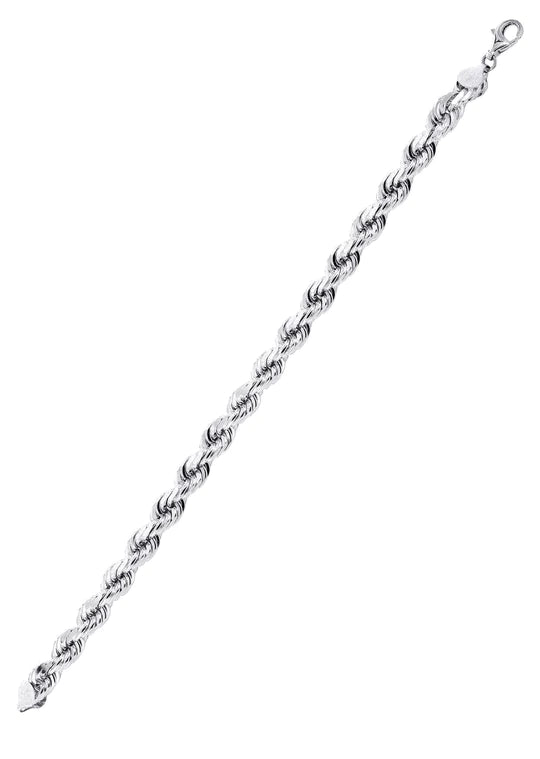 Solid Mens Rope Bracelet 10K White Gold