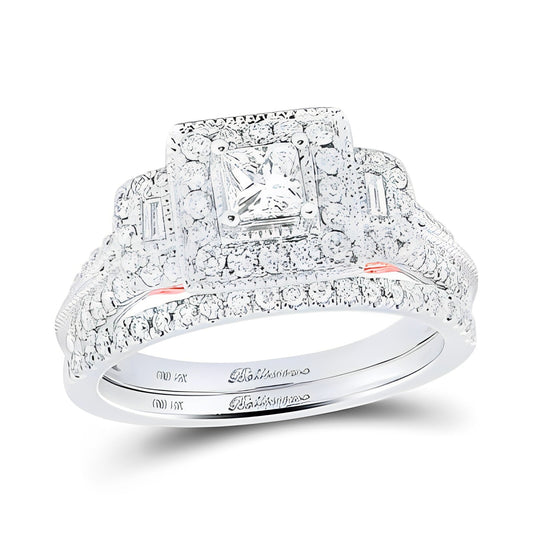 14K TWO-TONE GOLD PRINCESS DIAMOND BRIDAL WEDDING RING SET 1 CTTW (CERTIFIED)