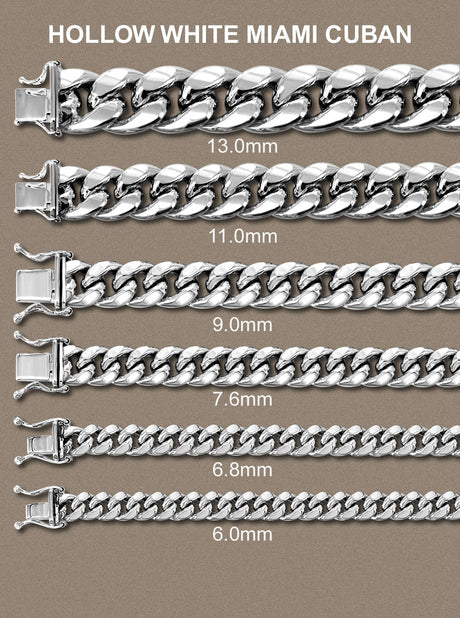 White Gold Miami Cuban Bracelet Hollow - 10K White Gold Bracelet