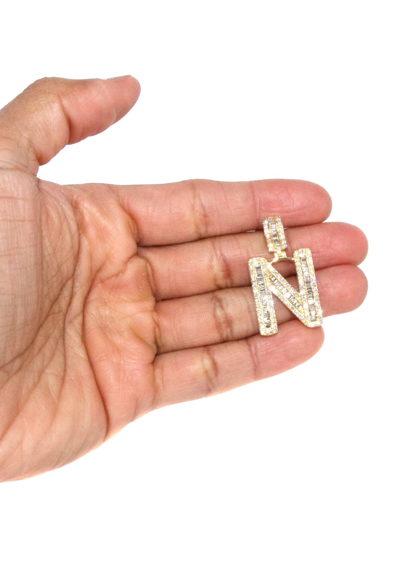 14K Yellow Gold Letter "N" Baguette Diamond