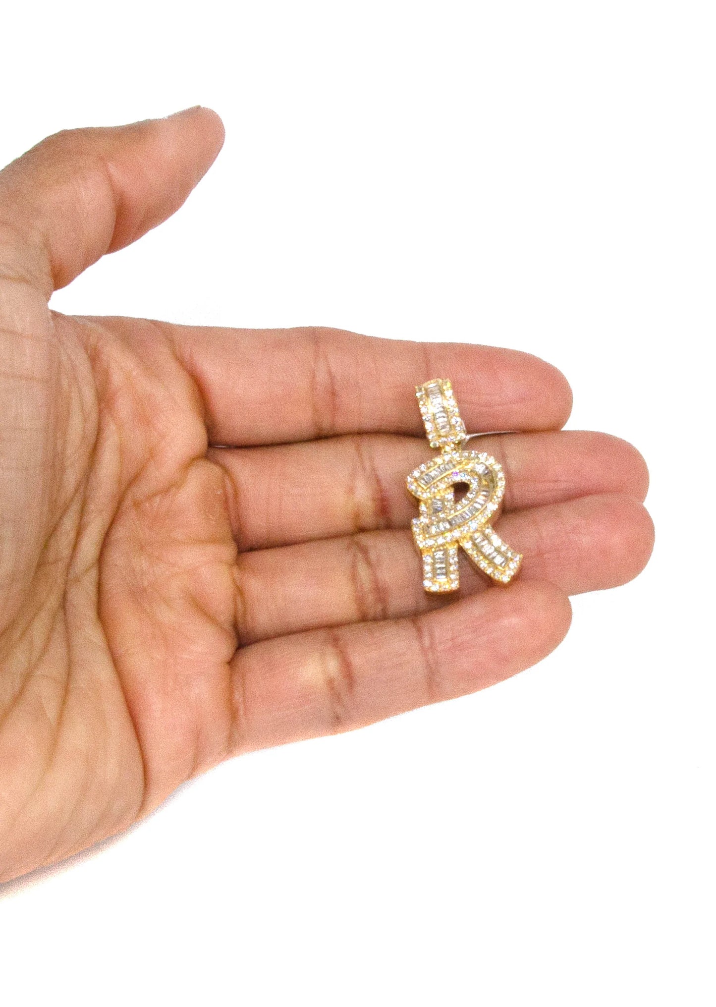 14K Yellow Gold Letter "R" Baguette Diamond