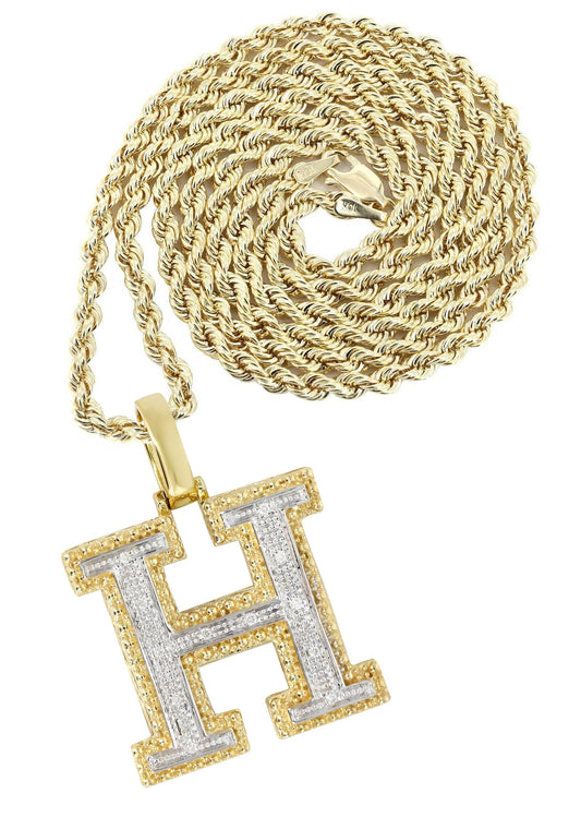 10k Yellow Gold Diamond Pendant Letter "H"