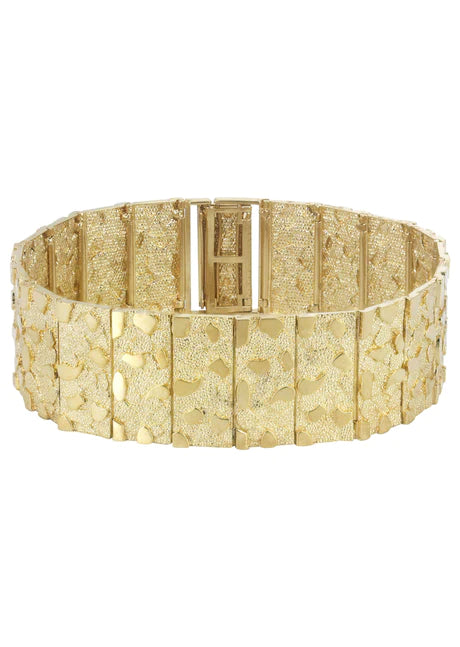 Mens Gold Nugget Bracelet 10K Gold