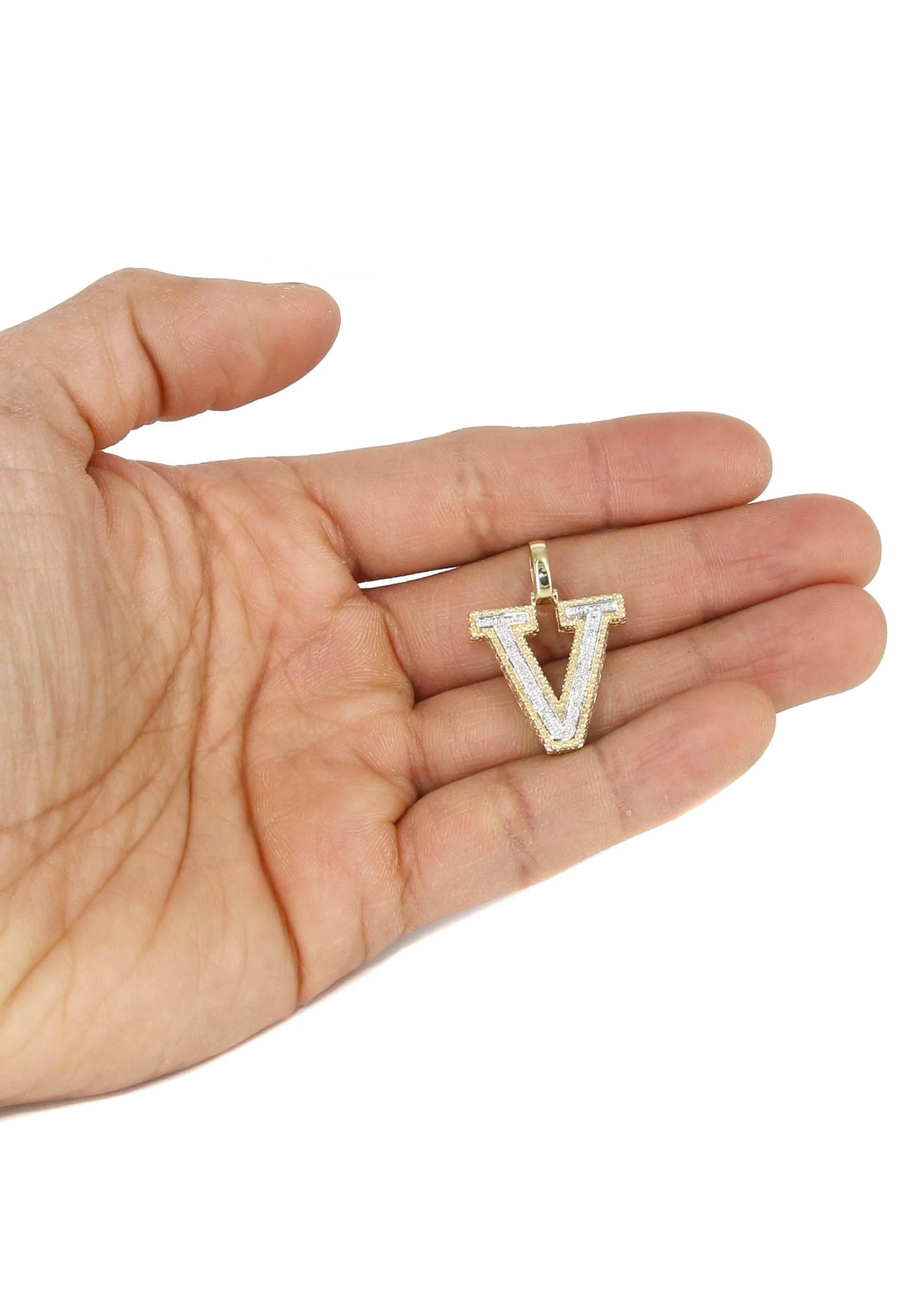 10k Yellow Gold Diamond Pendant Letter "V"