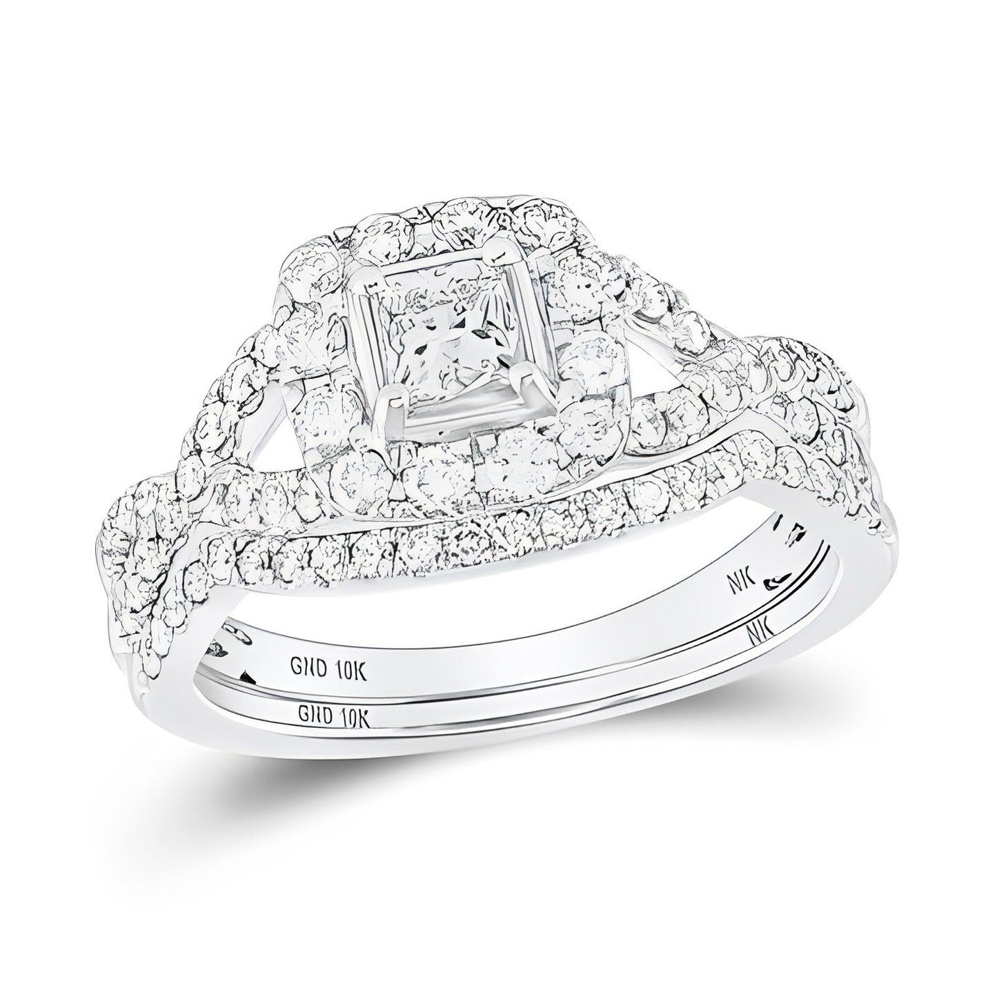 14K TWO-TONE GOLD PRINCESS DIAMOND BRIDAL WEDDING RING SET 1-1/4 CTTW (CERTIFIED)