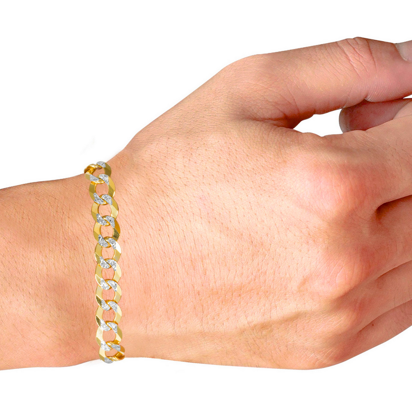 Curb Link Bracelet Hollow Diamond Cut - 10K Gold