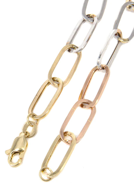 Tri Color Paper Clip Gold Chain 14K